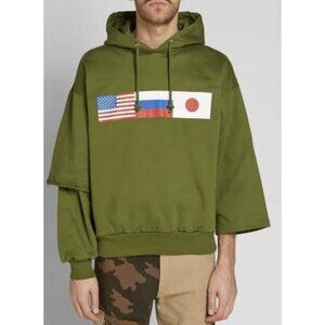 GOSHA RUBCHINSKIY Double Sleeve Flag Print Hoodie Green Street Casual Avant Gard